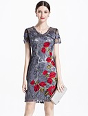 hesapli One-piece swimsuits-Kadın&amp;#39;s &amp;Ccedil;alışma Vintage Zarif Kılıf Elbise - Solid &amp;Ccedil;i&amp;ccedil;ekli V Yaka Diz &amp;uuml;st&amp;uuml;