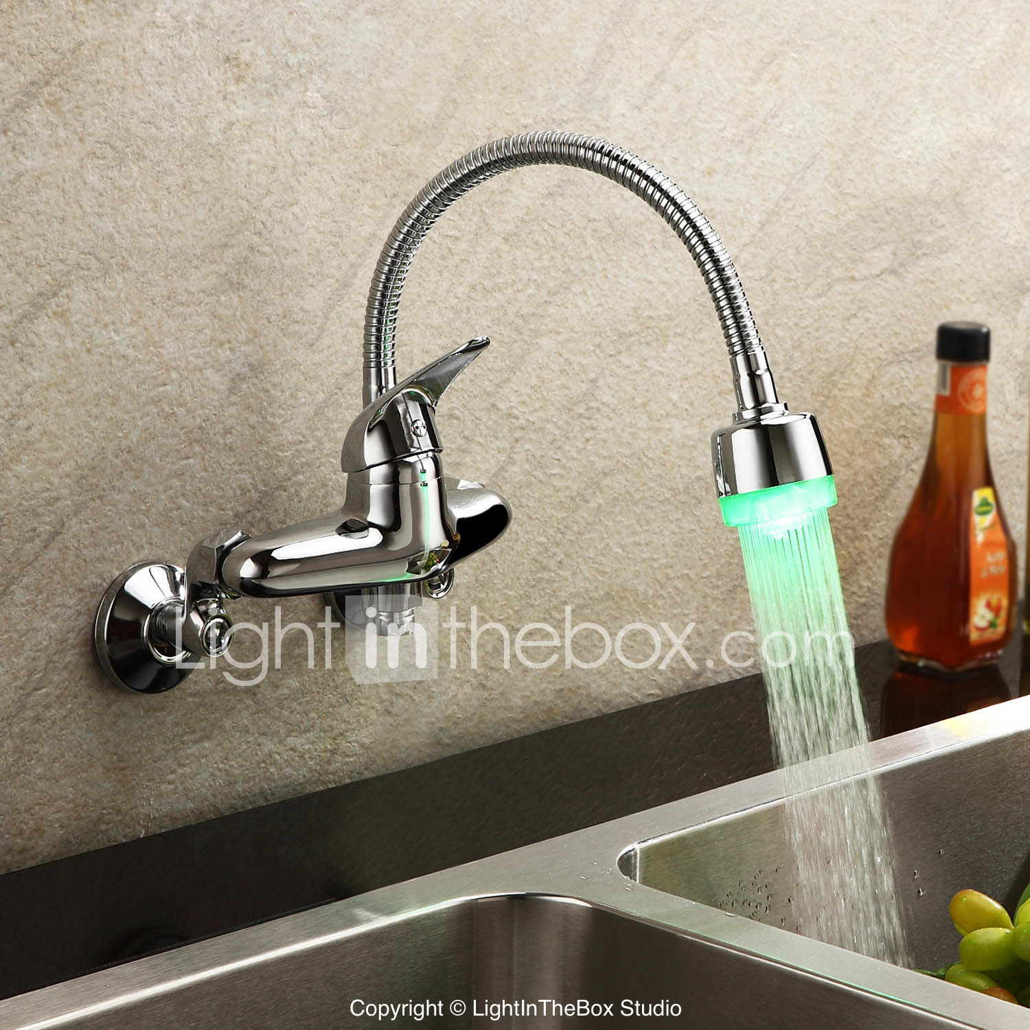 Kitchen Faucet Two Holes Chrome Wall Mounted Contemporary