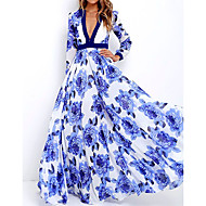 baratos -Mulheres Elegante balanço Vestido - Flor Floral, Floral Decote em V Profundo Longo