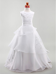preiswerte -Ballkleid Boden-Länge Blumenmädchenkleid - Organza / Satin Ärmellos Schmuck mit Stickerei / Schärpe / Band durch LAN TING BRIDE® / Frühling / Sommer / Herbst / Winter / Erstkommunion