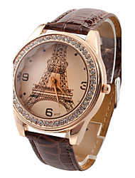 Недорогие -Жен. Наручные часы Кварцевый Стеганная ПУ кожа Черный / Белый / Красный Имитация Алмазный Аналоговый Дамы На каждый день Эйфелева башня Мода - Розовый Коричневый Красный Один год Срок службы батареи