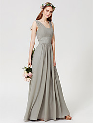 preiswerte -Eng anliegend Quadratischer Ausschnitt Boden-Länge Chiffon Brautjungfernkleid mit Drapiert durch LAN TING BRIDE® / Offener Rücken