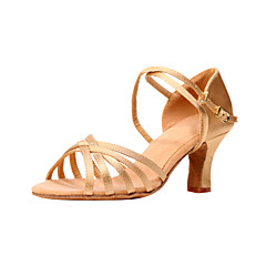 Women's Latin Shoes / Ballroom Shoes Satin Sandal Chunky Heel Non Customizable Dance Shoes Bronze / Champagne / Black / Leather / Leather Women's Latin Shoes / Ballroom Shoes Satin Sandal Chunky Heel Non Customizable Dance Shoes Bronze / Champagne / Black / Leather / Leather