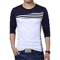 Homens Tamanhos Grandes Camiseta - Esportes Activo Patchwork, Listrado / Estampa Colorida Algodão Decote Redondo Delgado Preto & Branco / Manga Longa Homens Tamanhos Grandes Camiseta - Esportes Activo Patchwork, Listrado / Estampa Colorida Algodão Decote Redondo Delgado Preto & Branco / Manga Longa