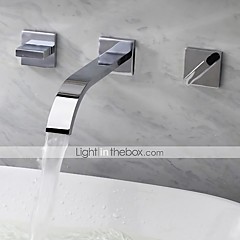 Waschbecken Wasserhahn - Wasserfall Chrom Wandmontage Drei Löcher / Zwei Griffe Drei LöcherBath Taps Waschbecken Wasserhahn - Wasserfall Chrom Wandmontage Drei Löcher / Zwei Griffe Drei LöcherBath Taps