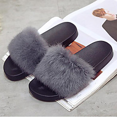 Damskie Obuwie Trykot Zima Jesień Comfort Futro lining Klapki i japonki Płaski obcas Odsłonięte palce na Casual Black Gray Green Wine Damskie Obuwie Trykot Zima Jesień Comfort Futro lining Klapki i japonki Płaski obcas Odsłonięte palce na Casual Black Gray Green Wine