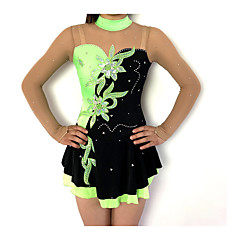 Figure Skating Dress Women's / Girls' Ice Skating Dress Black / Green Patchwork Spandex High Elasticity Competition Skating Wear Classic Long Sleeve Figure Skating Figure Skating Dress Women's / Girls' Ice Skating Dress Black / Green Patchwork Spandex High Elasticity Competition Skating Wear Classic Long Sleeve Figure Skating