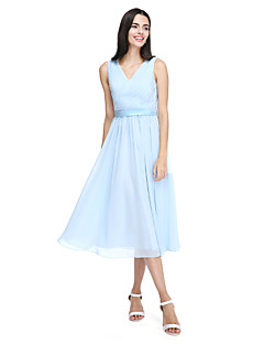 Tea Length Bridesmaid Dresses Search Lightinthebox A Line V Neck Tea Length Chiffon Bridesmaid Dress With Sash Ribbon Side D Criss Cross By Lan Ting Bride