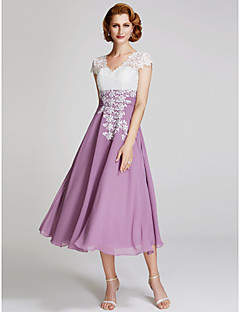 Mother Of The Bride Dresses Online A Line V Neck Tea Length Chiffon Lace Mother Of The Bride Dress With By Lan Ting