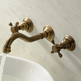 cheap Bathroom Sink Faucets-Bathroom Sink Faucet - Widespread Antique Brass Wall Mounted Three Holes / Two Handles Three HolesBath Taps