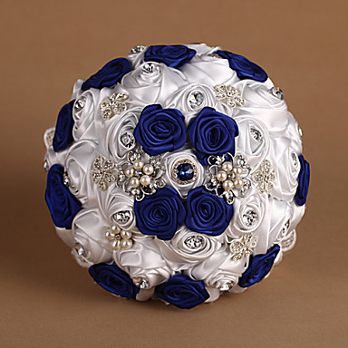 Wedding Flowers Round Roses Bouquets Wedding Satin Blue As Picture 7.87 