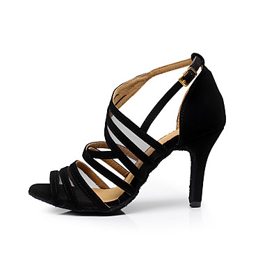 Women's Flocking Sandal Buckle Stiletto Heel Customizable Dance Shoes Black / Practice Women's Flocking Sandal Buckle Stiletto Heel Customizable Dance Shoes Black / Practice