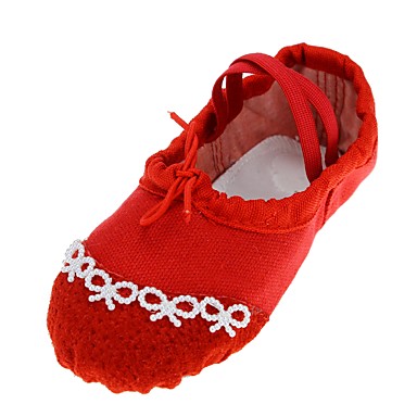 Women's Ballet Shoes Canvas Flat Pearl Flat Heel Customizable Dance Shoes Red Women's Ballet Shoes Canvas Flat Pearl Flat Heel Customizable Dance Shoes Red
