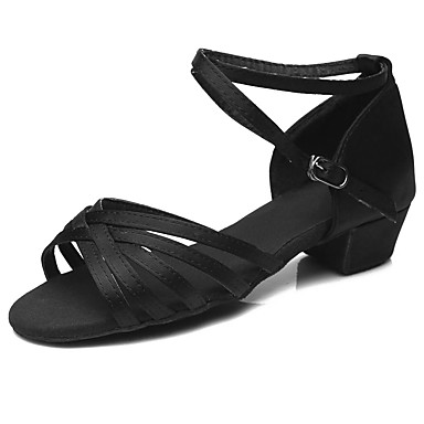 Latin Shoes Satin Sandal / Heel Buckle Chunky Heel Customizable Dance Shoes Black Latin Shoes Satin Sandal / Heel Buckle Chunky Heel Customizable Dance Shoes Black