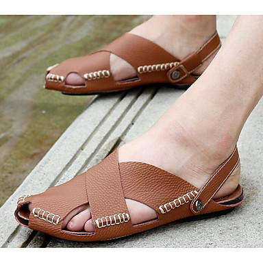 Men's Shoes Cowhide Summer Comfort Sandals Black / Beige / Brown Men's Shoes Cowhide Summer Comfort Sandals Black / Beige / Brown