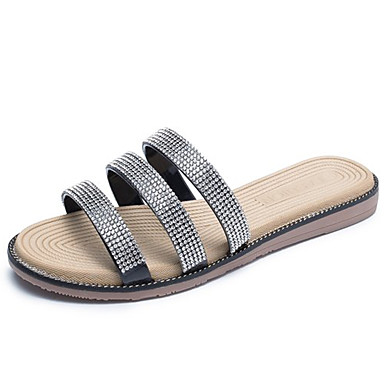 Women's Shoes PU(Polyurethane) Summer Slingback Slippers & Flip-Flops Flat Heel Black / Silver Women's Shoes PU(Polyurethane) Summer Slingback Slippers & Flip-Flops Flat Heel Black / Silver