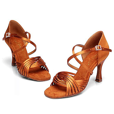 Women's Latin Shoes Silk Heel Slim High Heel Dance Shoes Gold / Performance / Leather / Practice Women's Latin Shoes Silk Heel Slim High Heel Dance Shoes Gold / Performance / Leather / Practice