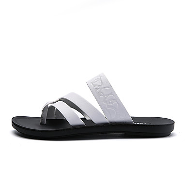 Men's Shoes PU Summer Comfort Slippers & Flip-Flops White / Black Men's Shoes PU Summer Comfort Slippers & Flip-Flops White / Black