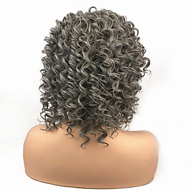 Synthetic Lace Front Wig Women's Curly Dark Gray Bob Synthetic Hair ...