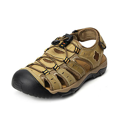 Men's Shoes Cowhide Summer Comfort Sandals Light Brown / Dark Brown / Khaki Men's Shoes Cowhide Summer Comfort Sandals Light Brown / Dark Brown / Khaki
