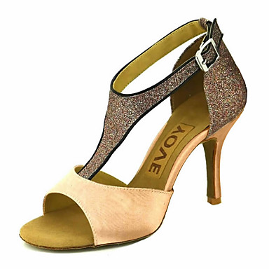 Women's Latin Shoes / Salsa Shoes Satin Sandal / Heel Buckle / Ribbon Tie Customized Heel Customizable Dance Shoes Bronze / Almond / Nude / Performance / Leather / Professional Women's Latin Shoes / Salsa Shoes Satin Sandal / Heel Buckle / Ribbon Tie Customized Heel Customizable Dance Shoes Bronze / Almond / Nude / Performance / Leather / Professional