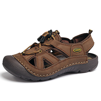 Men's Shoes Nappa Leather Summer Comfort Sandals Brown / Khaki Men's Shoes Nappa Leather Summer Comfort Sandals Brown / Khaki