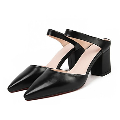 Women's Shoes Nappa Leather Summer Comfort / Slingback Sandals Chunky Heel Pointed Toe Buckle White / Black Women's Shoes Nappa Leather Summer Comfort / Slingback Sandals Chunky Heel Pointed Toe Buckle White / Black