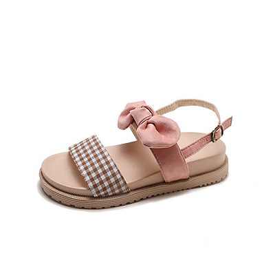 Women's Shoes PU(Polyurethane) Summer Comfort Sandals Creepers Open Toe Bowknot / Buckle Black / Pink Women's Shoes PU(Polyurethane) Summer Comfort Sandals Creepers Open Toe Bowknot / Buckle Black / Pink