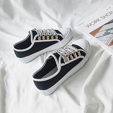 Women's Shoes Canvas Spring Comfort Sneakers Flat Heel White / Black Women's Shoes Canvas Spring Comfort Sneakers Flat Heel White / Black