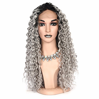 Syntetyczne Koronkowe Peruki Damskie Curly Popielaty Fryzura Bob