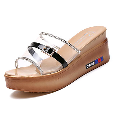 Women's Shoes PU(Polyurethane) Summer Slingback Sandals Wedge Heel Black / Beige Women's Shoes PU(Polyurethane) Summer Slingback Sandals Wedge Heel Black / Beige
