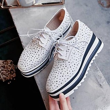 Women's Shoes Nappa Leather Spring / Summer Comfort Oxfords Creepers Closed Toe White / Black Women's Shoes Nappa Leather Spring / Summer Comfort Oxfords Creepers Closed Toe White / Black
