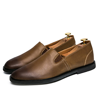 Men's Shoes Cowhide Spring Moccasin Loafers & Slip-Ons Black / Brown / Khaki Men's Shoes Cowhide Spring Moccasin Loafers & Slip-Ons Black / Brown / Khaki