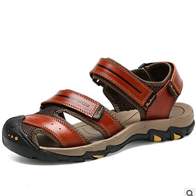 Men's Shoes Cowhide Summer Comfort Sandals Brown / Dark Brown Men's Shoes Cowhide Summer Comfort Sandals Brown / Dark Brown