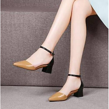 Women's Shoes Nappa Leather Summer Comfort Sandals Chunky Heel Pointed Toe Buckle White / Orange Women's Shoes Nappa Leather Summer Comfort Sandals Chunky Heel Pointed Toe Buckle White / Orange