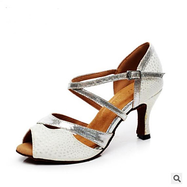 Women's Latin Shoes PU(Polyurethane) Heel Thick Heel Dance Shoes Silver / Leather / Practice Women's Latin Shoes PU(Polyurethane) Heel Thick Heel Dance Shoes Silver / Leather / Practice