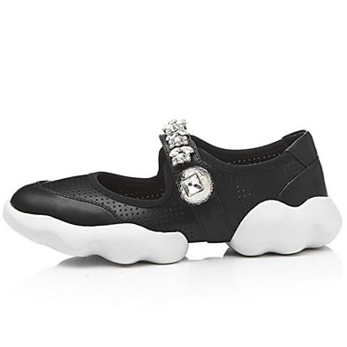 Women's Shoes Nappa Leather Summer Comfort Flats Walking Shoes Flat Heel Round Toe White / Black Women's Shoes Nappa Leather Summer Comfort Flats Walking Shoes Flat Heel Round Toe White / Black