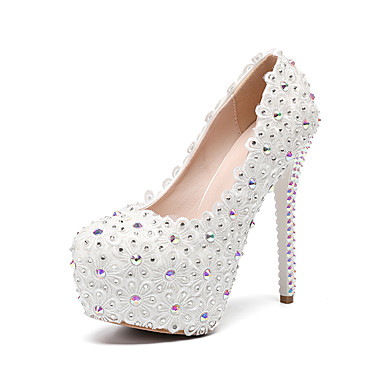 Women's Shoes PU(Polyurethane) Fall & Winter Basic Pump Wedding Shoes Stiletto Heel Round Toe Rhinestone / Satin Flower / Sparkling Glitter White / Party & Evening Women's Shoes PU(Polyurethane) Fall & Winter Basic Pump Wedding Shoes Stiletto Heel Round Toe Rhinestone / Satin Flower / Sparkling Glitter White / Party & Evening