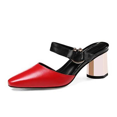 Women's Shoes Nappa Leather Spring / Summer Comfort Clogs & Mules Chunky Heel Closed Toe White / Red / Khaki Women's Shoes Nappa Leather Spring / Summer Comfort Clogs & Mules Chunky Heel Closed Toe White / Red / Khaki