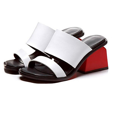 Women's Shoes Nappa Leather Spring Comfort Sandals Chunky Heel White / Black Women's Shoes Nappa Leather Spring Comfort Sandals Chunky Heel White / Black