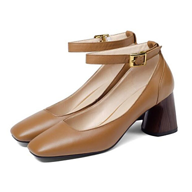 Women's Shoes Nappa Leather Spring Comfort Heels Chunky Heel Black / Brown Women's Shoes Nappa Leather Spring Comfort Heels Chunky Heel Black / Brown