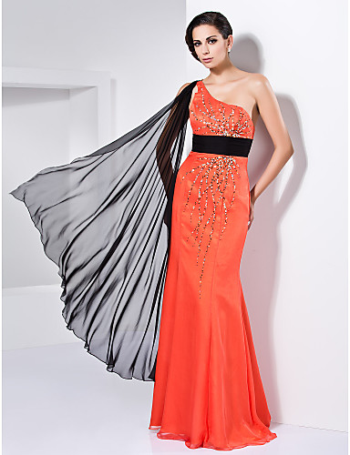 one shoulder trumpet dress