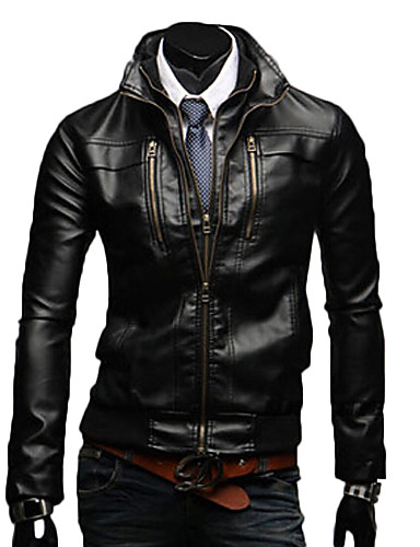 Reverie Men's Stand Collar Bodycon Faux Leather Bike Jacket 1882576 ...