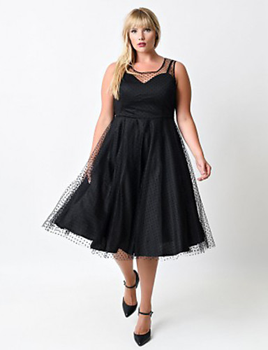Women's Plus Size Swing Dress - Polka Dot, Mesh 4847631 2018 – $20.99