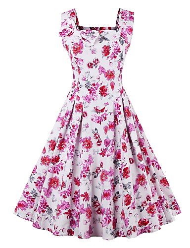 Women's Plus Size Vintage Swing Dress,Floral Strap Midi Sleeveless Pink ...