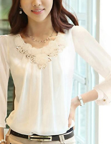 Women's New Arrival Patchwork White / Black Large Size Hin Thin Blouse ...