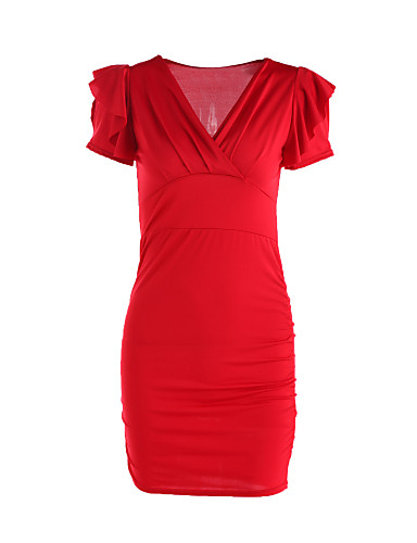 Womens Club Casual Sexy Bodycon Above Knee Dress Solid V Neck Short Sleeves High Rise 3638133