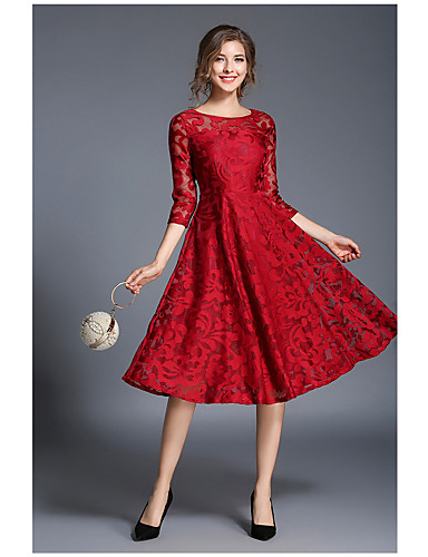 Women S Lace Party Going Out Sophisticated A Line Dress Solid Women S Lace Party Going Out Sophisticated A Line Dress Solid Colored Red