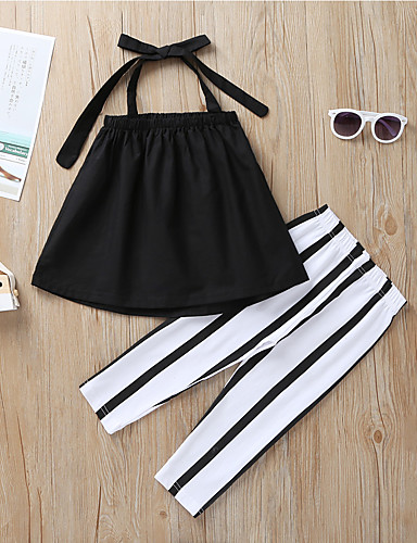  Baby Girls' Active / Basic Solid Colored / Striped Backless Sleeveless Regular Clothing Set Black