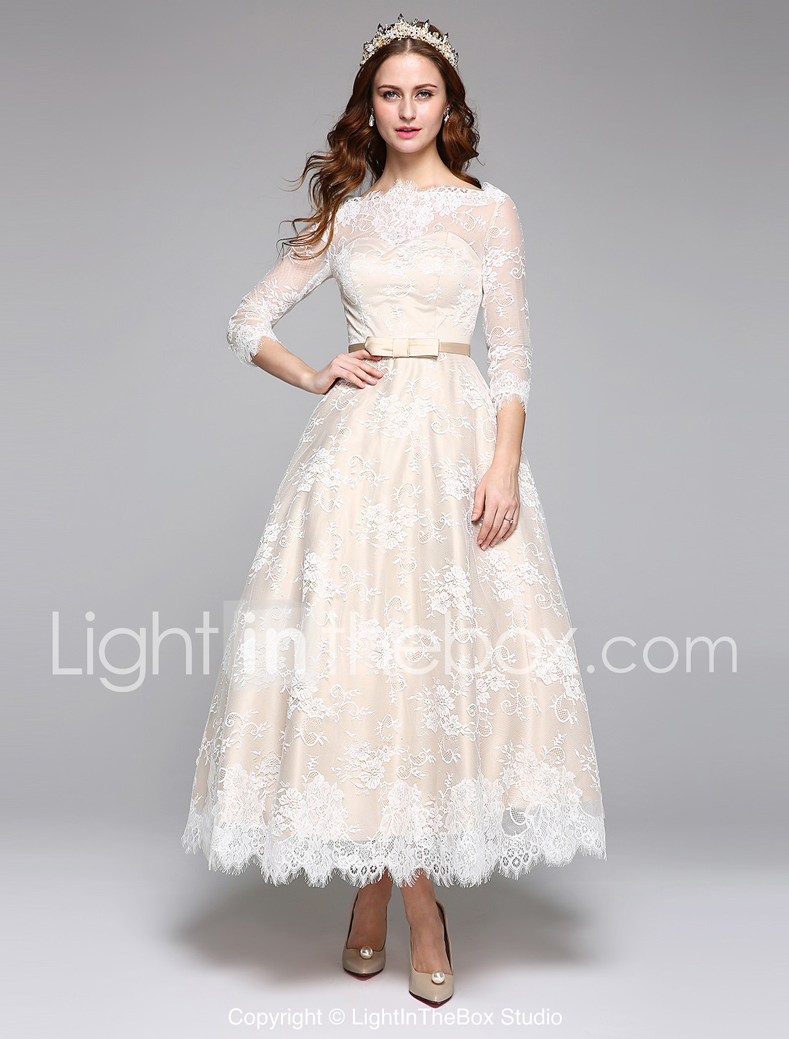A Line Bateau Neck Ankle Length Lace Over Satin Made To Measure A Line Bateau Neck Ankle Length Lace Over Satin Made To Measure Wedding